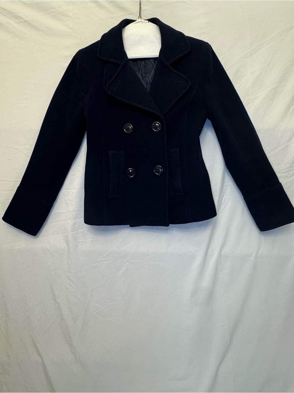 Classic Black Women's Double-Breasted Peacoat Jacket